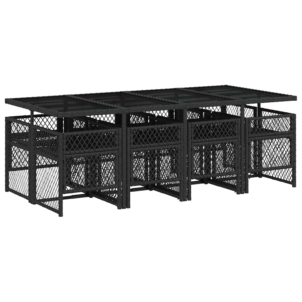 Ensemble à manger de jardin 9pcs coussins noir résine tressée