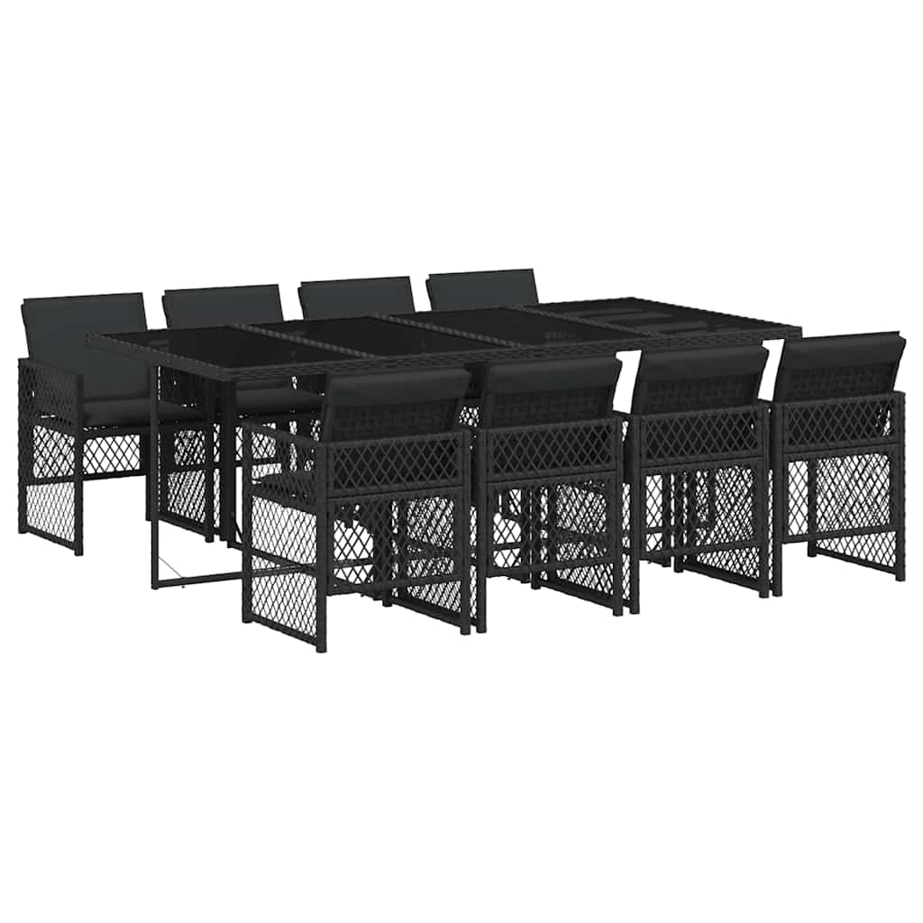 Ensemble à manger de jardin 9pcs coussins noir résine tressée