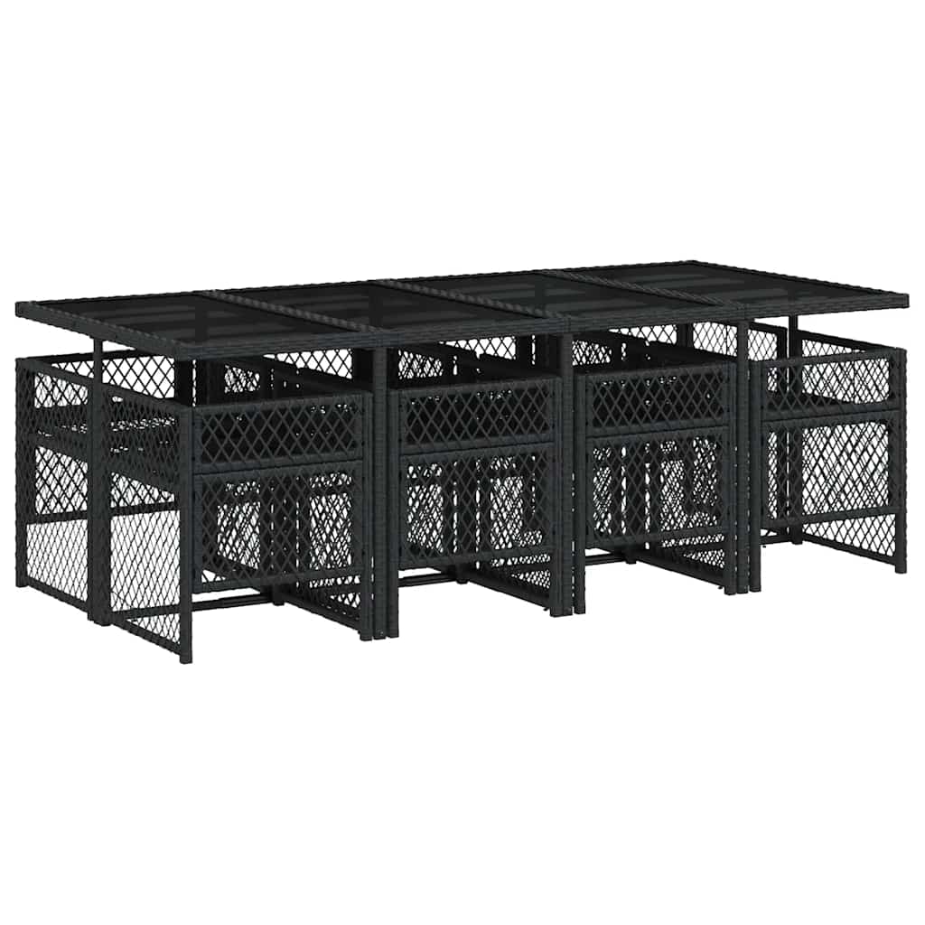 Ensemble à manger de jardin 9pcs coussins noir résine tressée