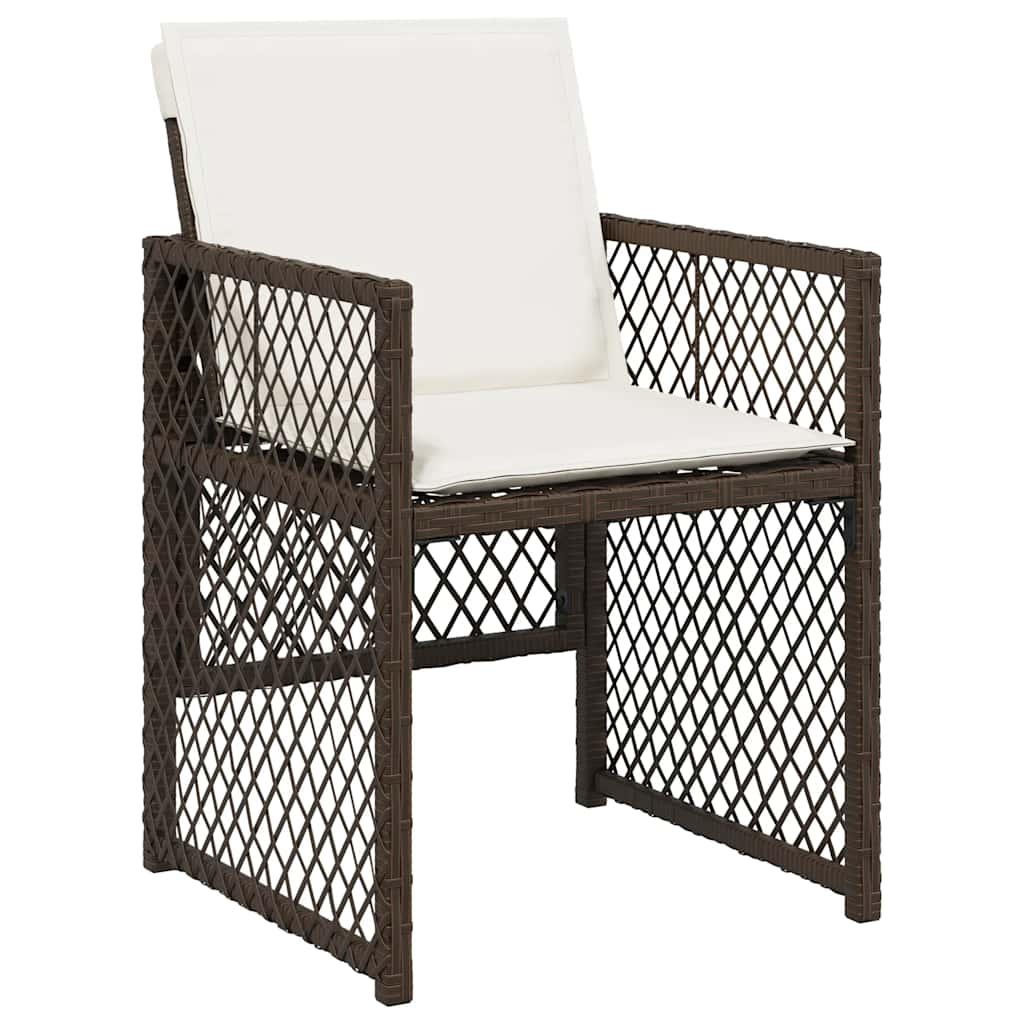 Ensemble à manger de jardin et coussins 9 pcs marron poly rotin