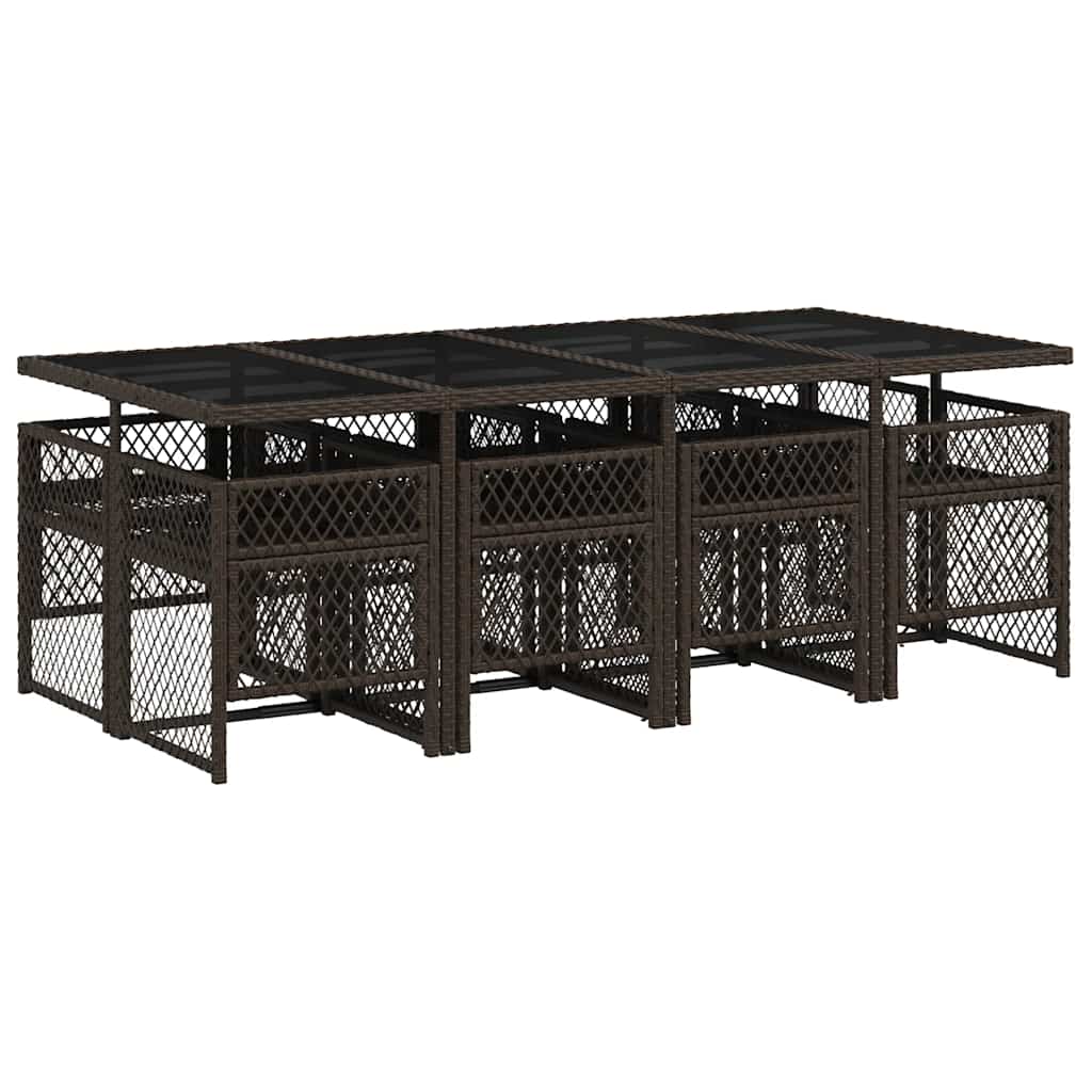 Ensemble à manger de jardin et coussins 9 pcs marron poly rotin