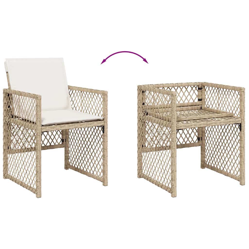 Ensemble à manger de jardin et coussins 9 pcs beige Poly rotin