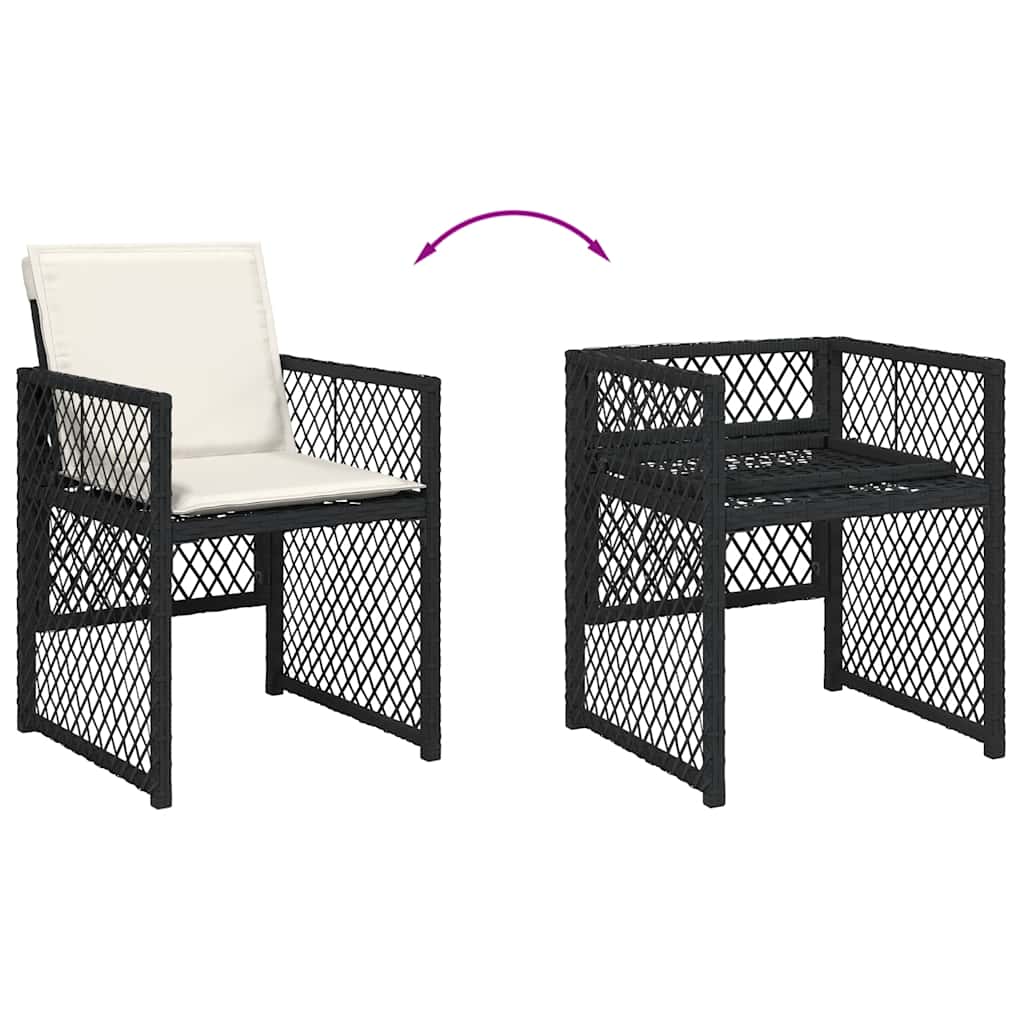 Ensemble à manger de jardin 9pcs coussins noir résine tressée