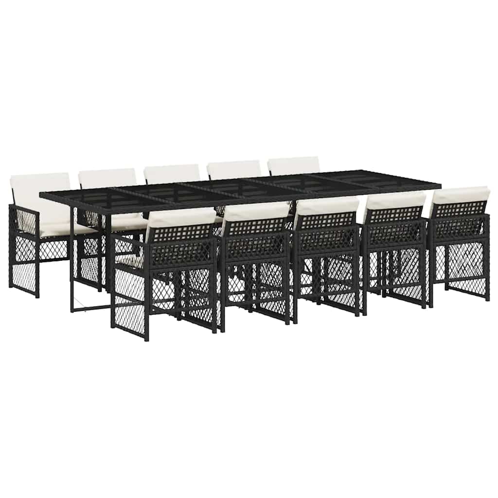Ensemble à manger de jardin 11 pcs coussins noir résine tressée