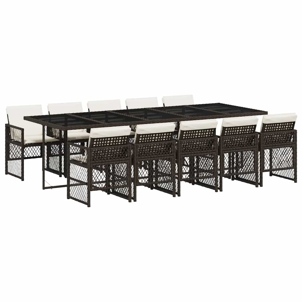 Ensemble à manger de jardin et coussins 11 pcs marron rotin