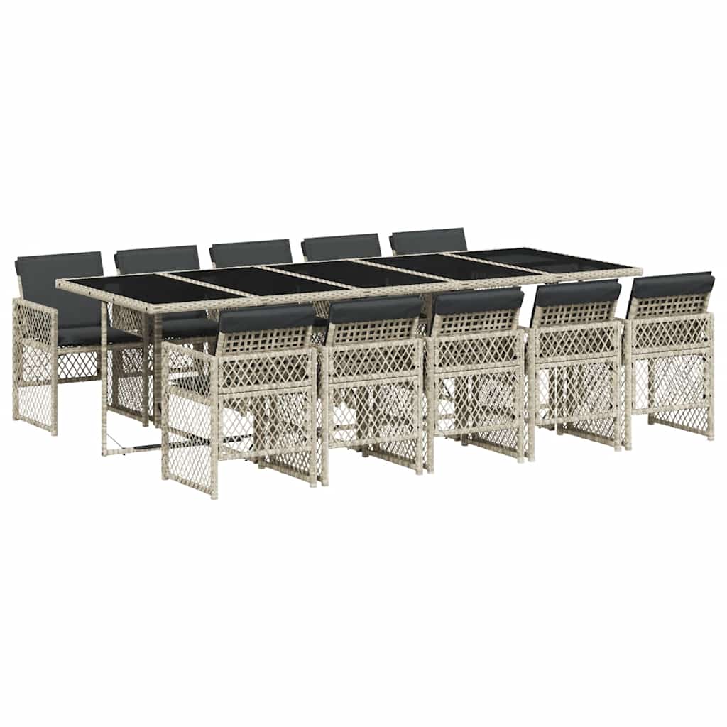 Ensemble à manger de jardin 11pcs avec coussins gris poly rotin