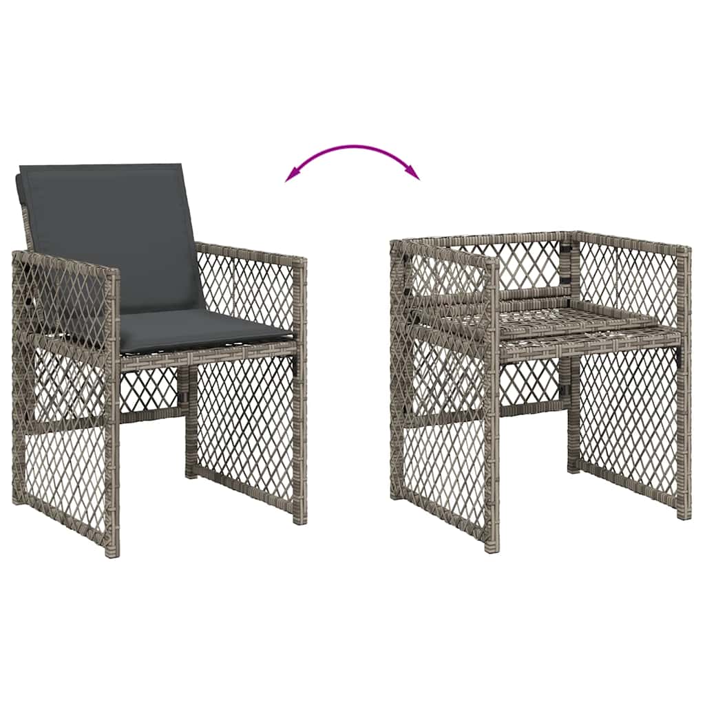 Ensemble à manger de jardin 11pcs avec coussins gris poly rotin