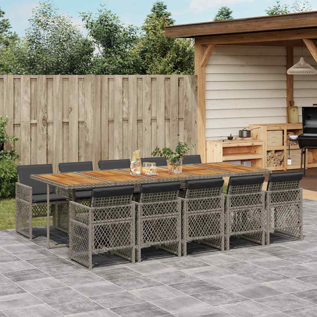 Ensemble à manger de jardin 11pcs avec coussins gris poly rotin