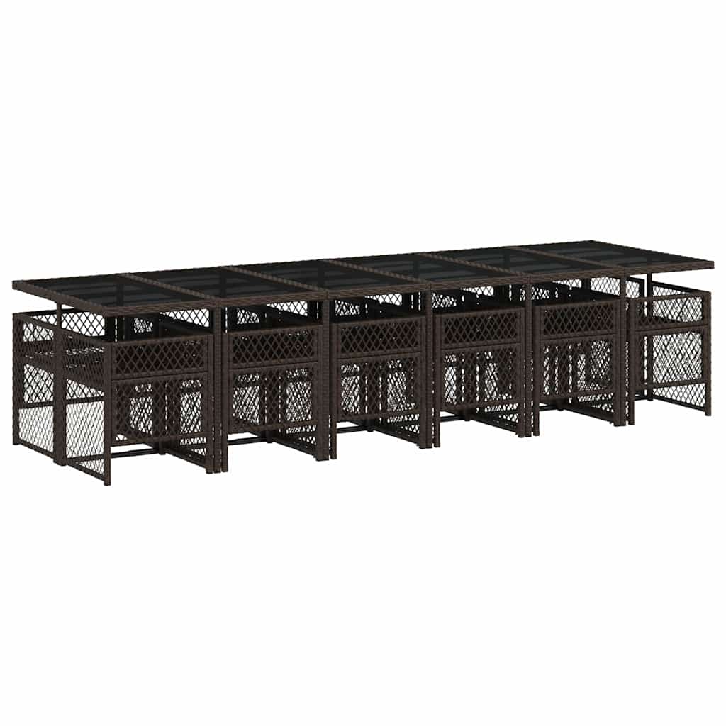 Ensemble à manger de jardin avec coussins 13 pcs marron rotin