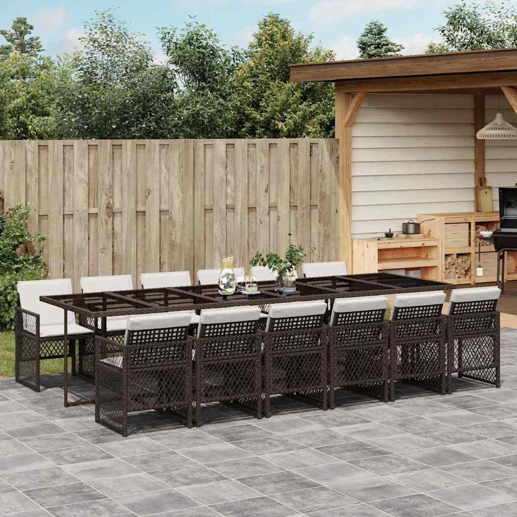 Ensemble à manger de jardin avec coussins 13 pcs marron rotin