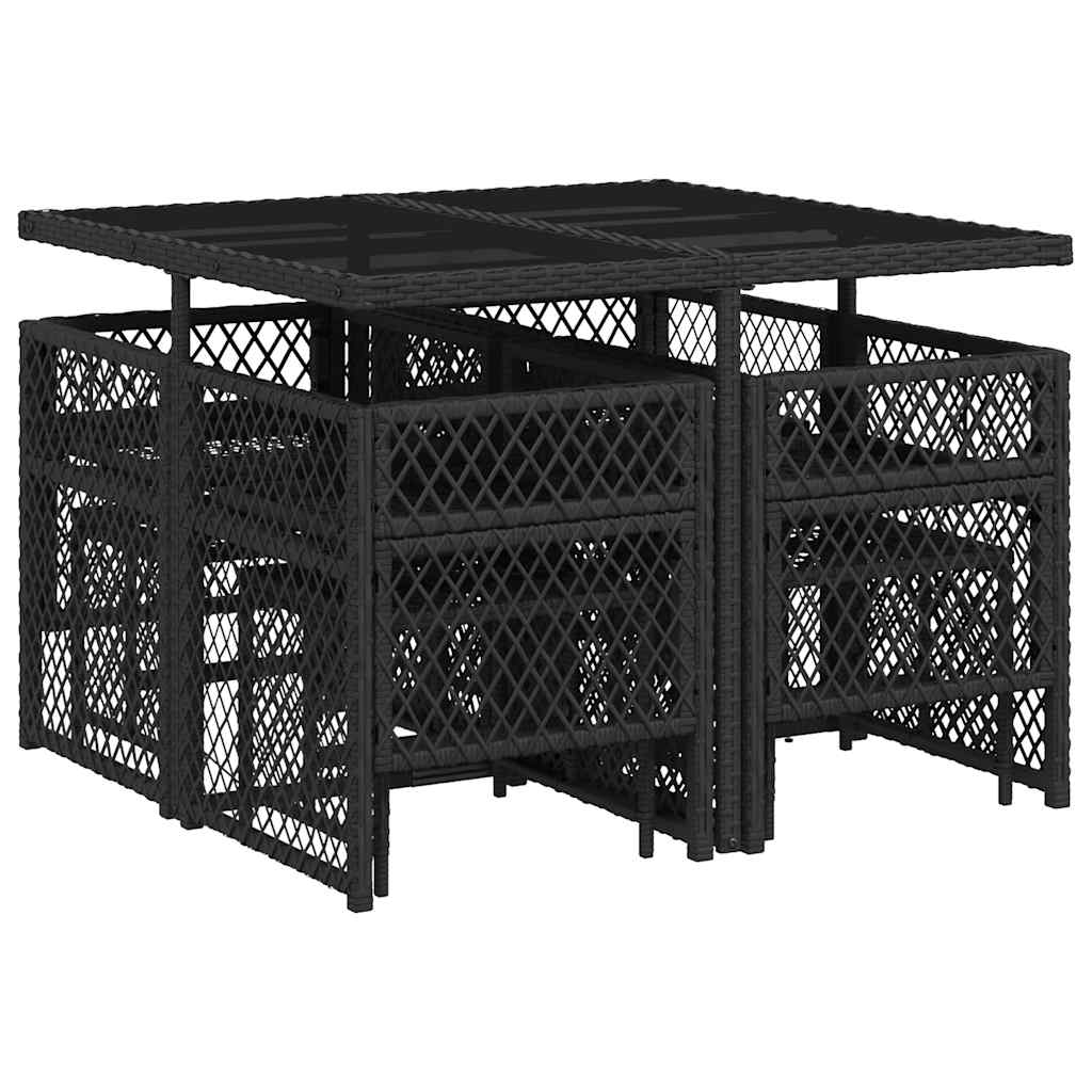 Ensemble à manger de jardin 9pcs coussins noir résine tressée