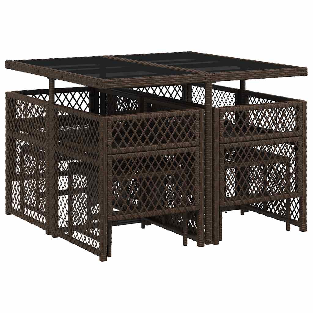 Ensemble à manger de jardin et coussins 9 pcs marron poly rotin