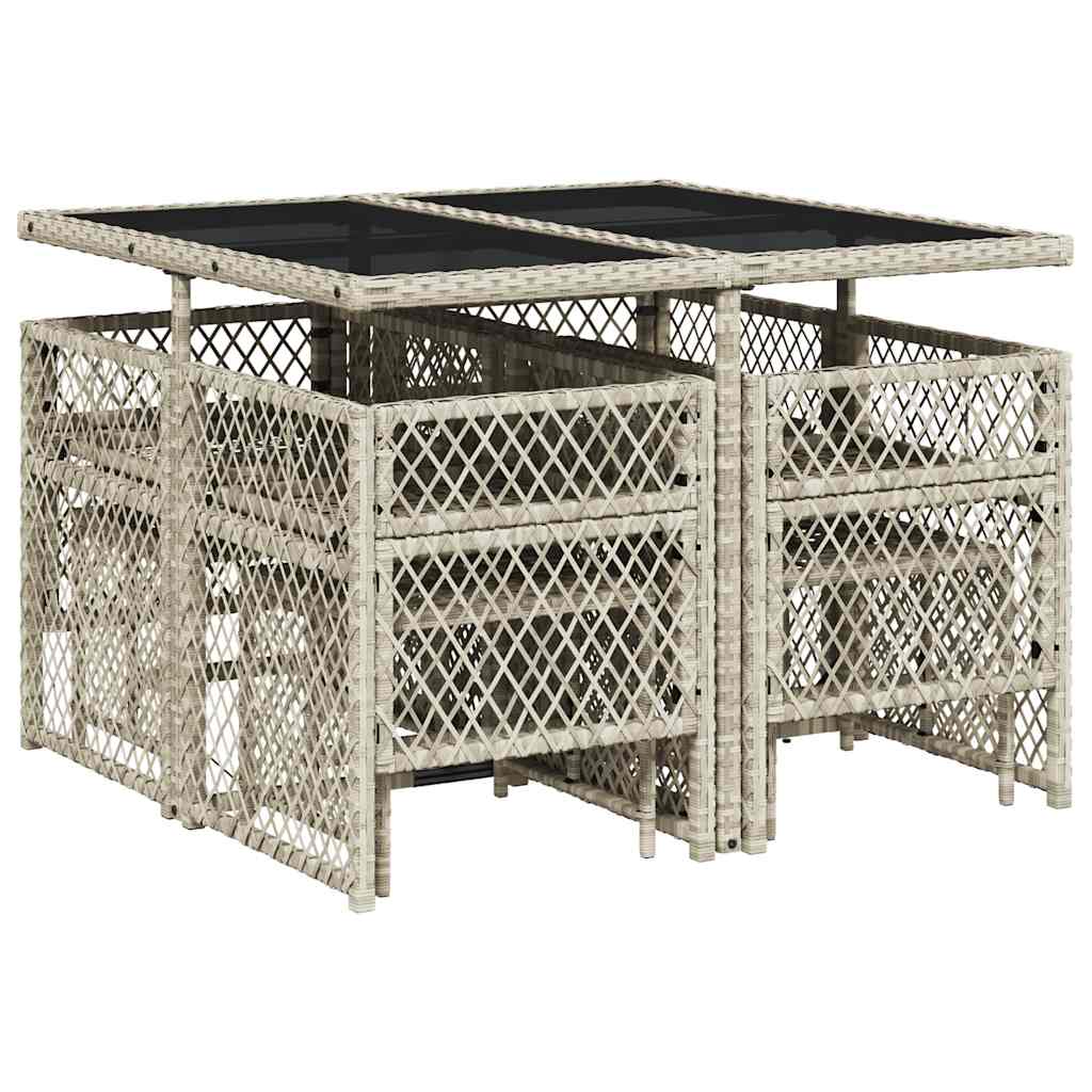 Ensemble à manger de jardin et coussins 9 pcs gris clair rotin