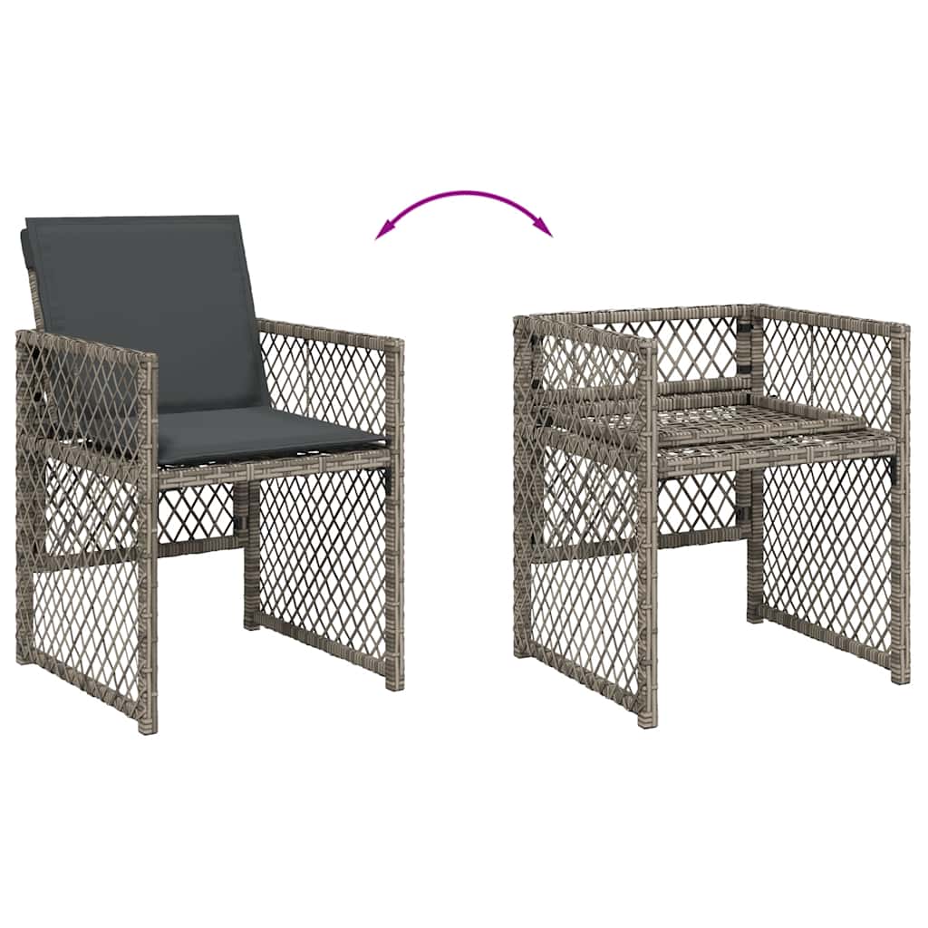 Ensemble à manger de jardin 11pcs avec coussins gris poly rotin