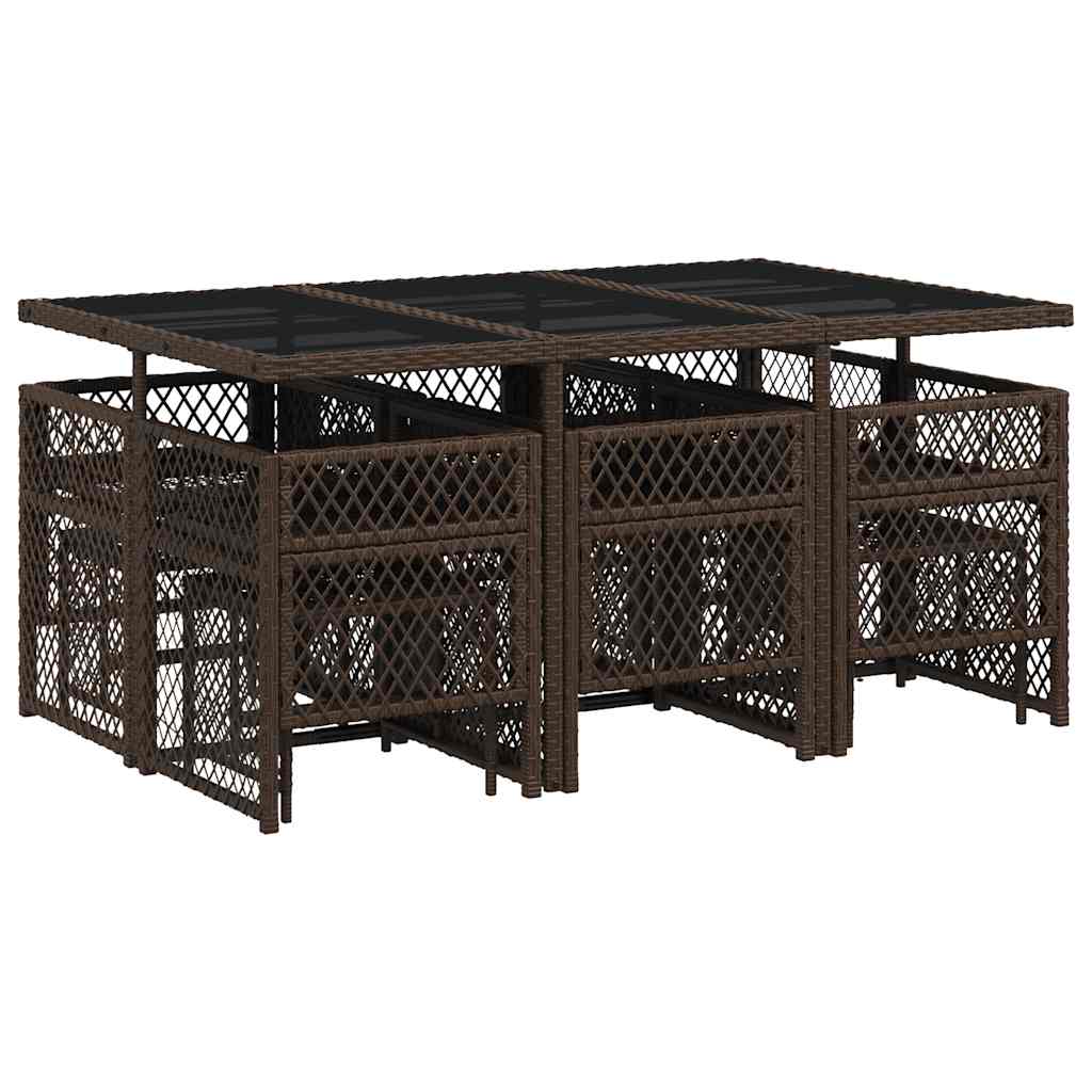 Ensemble à manger de jardin et coussins 11 pcs marron rotin