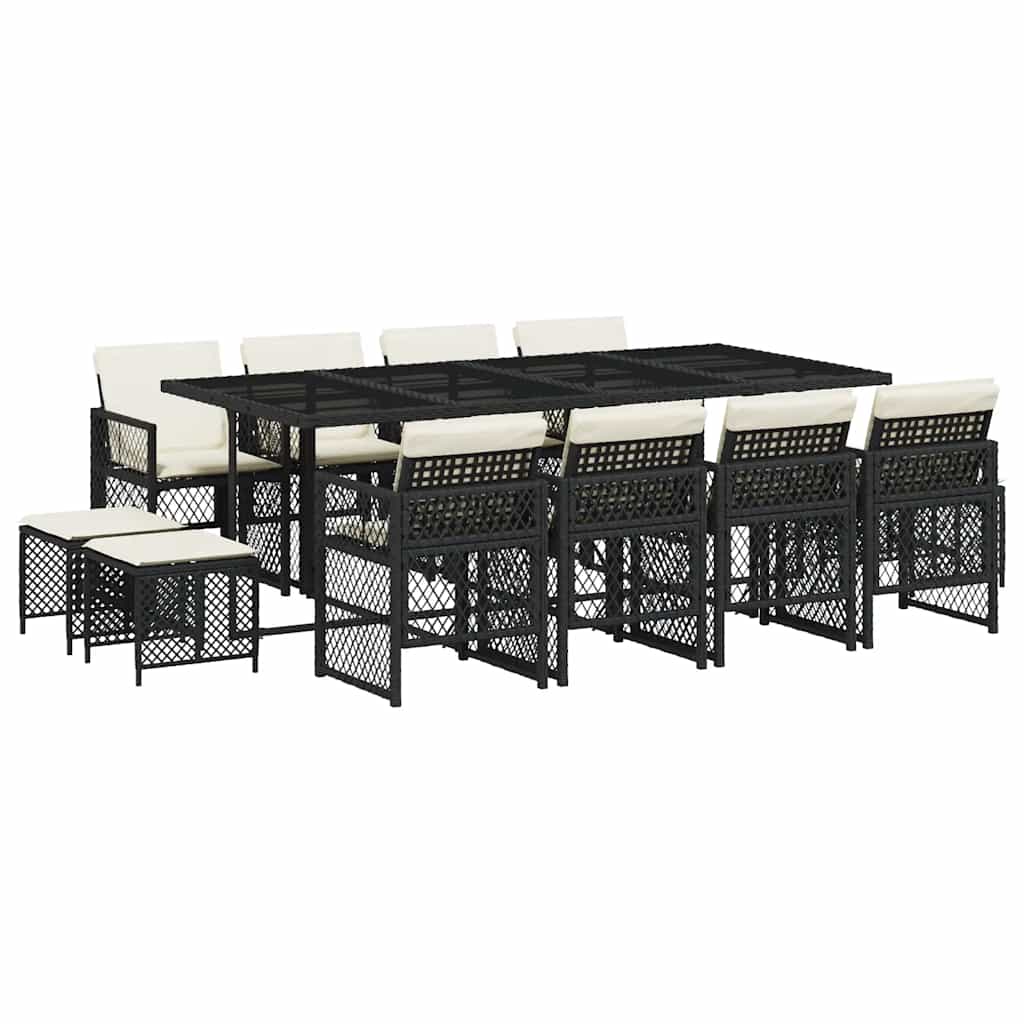 Ensemble à manger de jardin 13 pcs coussins noir résine tressée