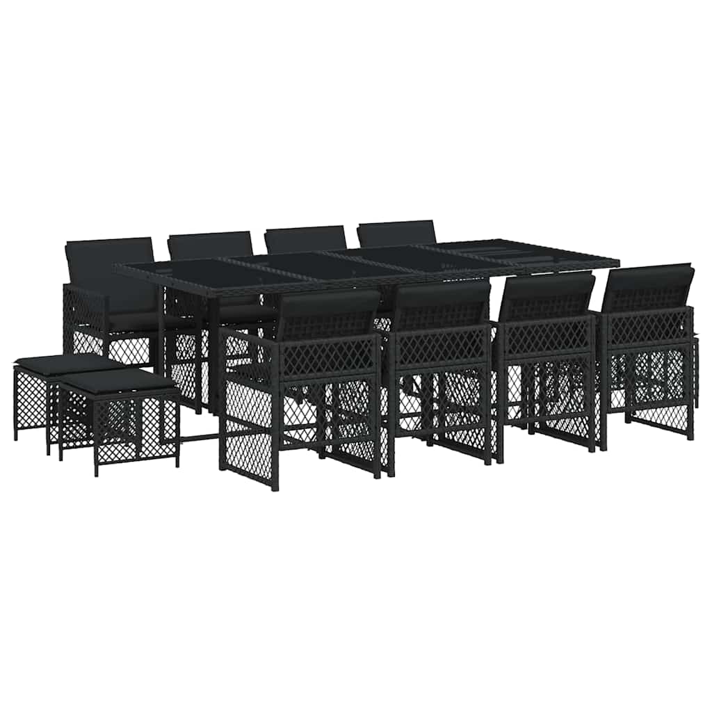 Ensemble à manger de jardin 13 pcs coussins noir résine tressée