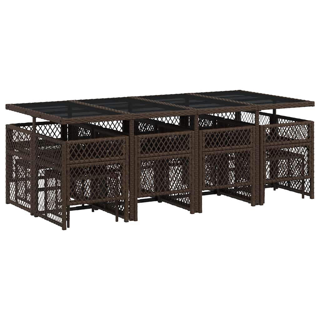 Ensemble à manger de jardin avec coussins 13 pcs marron rotin