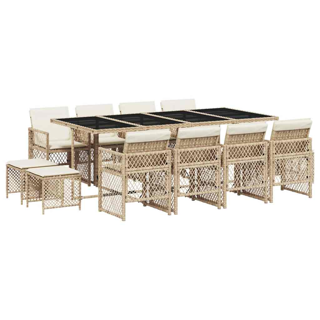 Ensemble à manger de jardin et coussins 13 pcs beige