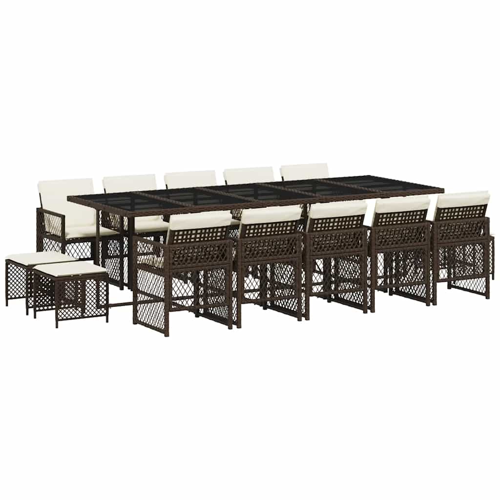 Ensemble à manger de jardin avec coussins 15 pcs marron rotin