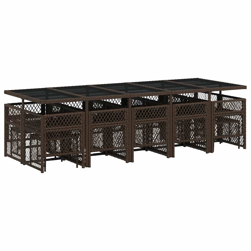 Ensemble à manger de jardin avec coussins 15 pcs marron rotin