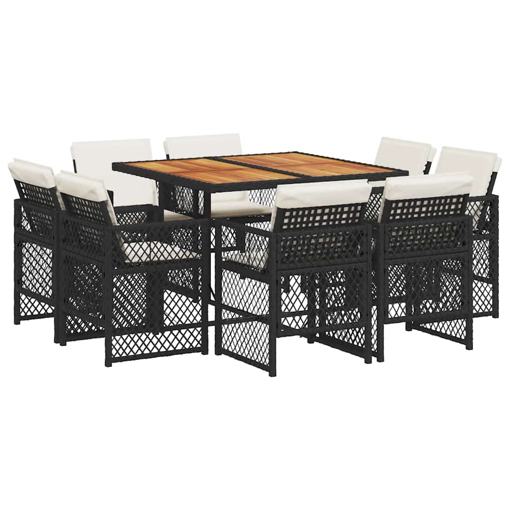 Ensemble à manger de jardin 9pcs coussins noir résine tressée