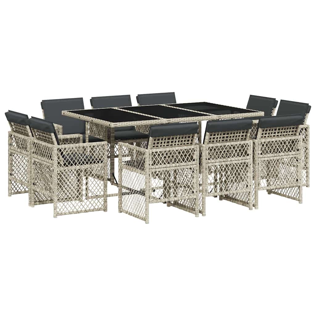 Ensemble à manger de jardin 11pcs avec coussins gris poly rotin
