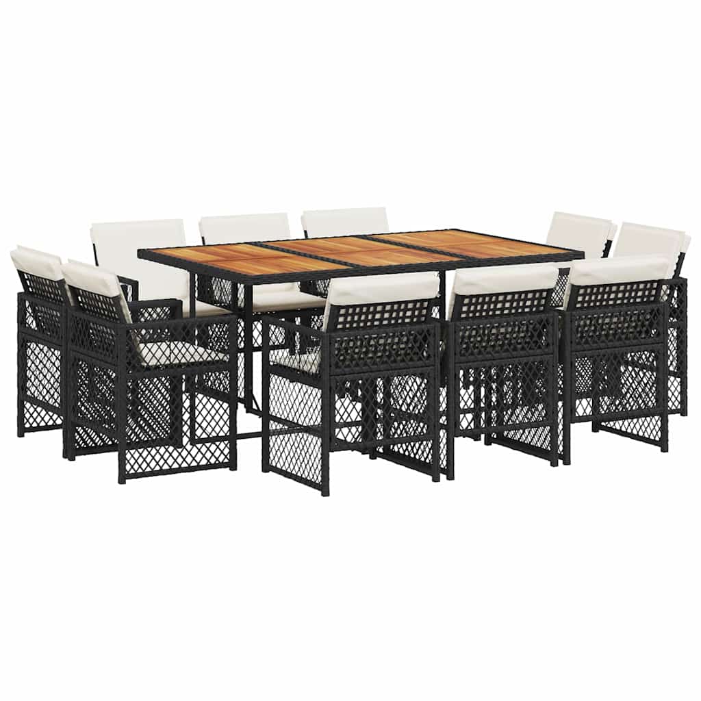 Ensemble à manger de jardin 11 pcs coussins noir résine tressée