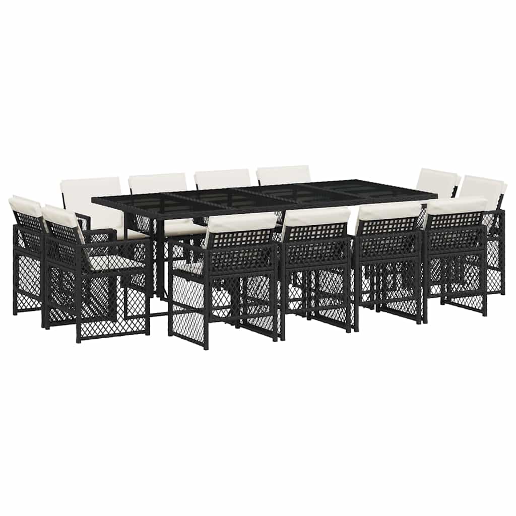 Ensemble à manger de jardin 13 pcs coussins noir résine tressée