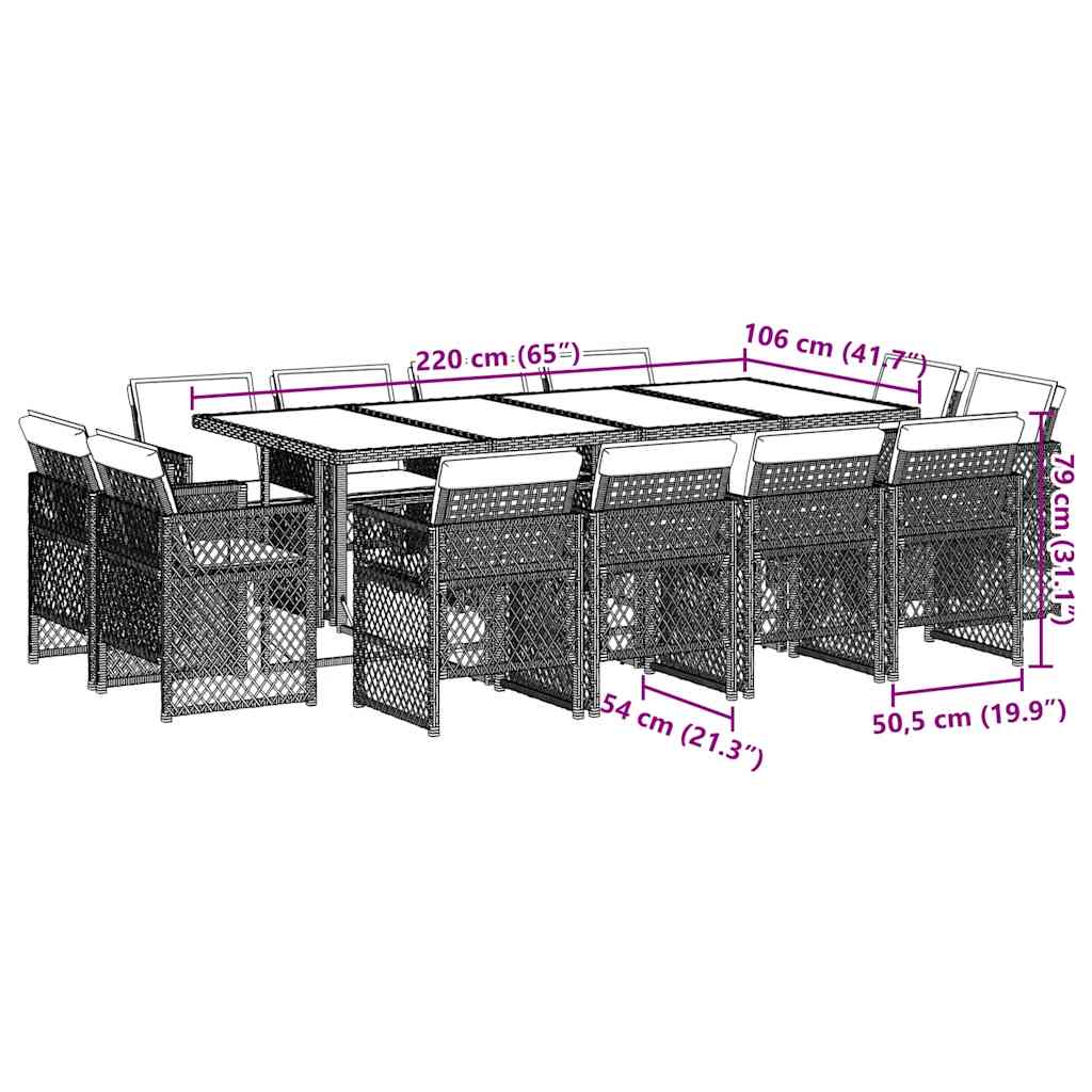 Ensemble à manger de jardin coussins 13 pcs gris résine tressée