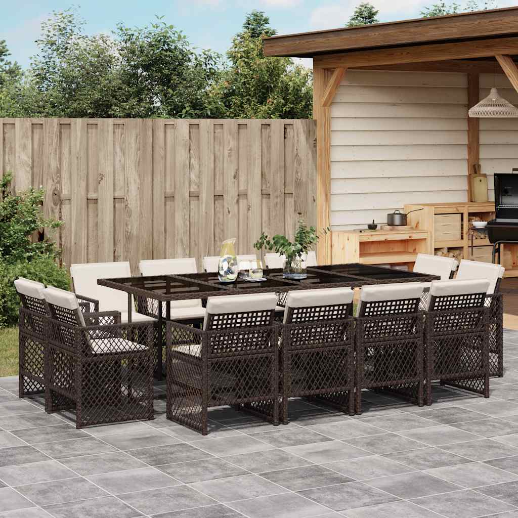 Ensemble à manger de jardin avec coussins 13 pcs marron rotin