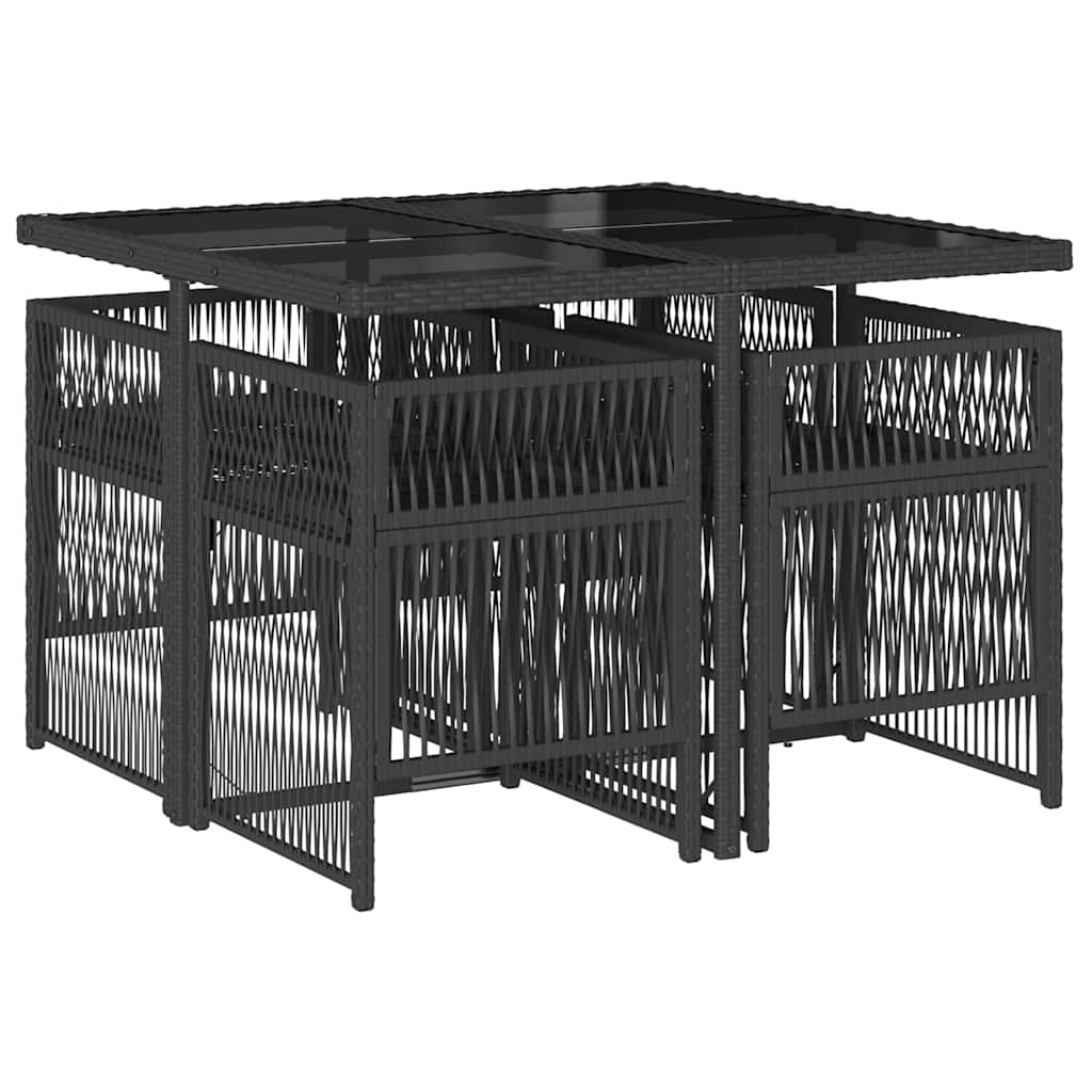 Ensemble à manger de jardin coussins 5pcs Noir Résine tressée