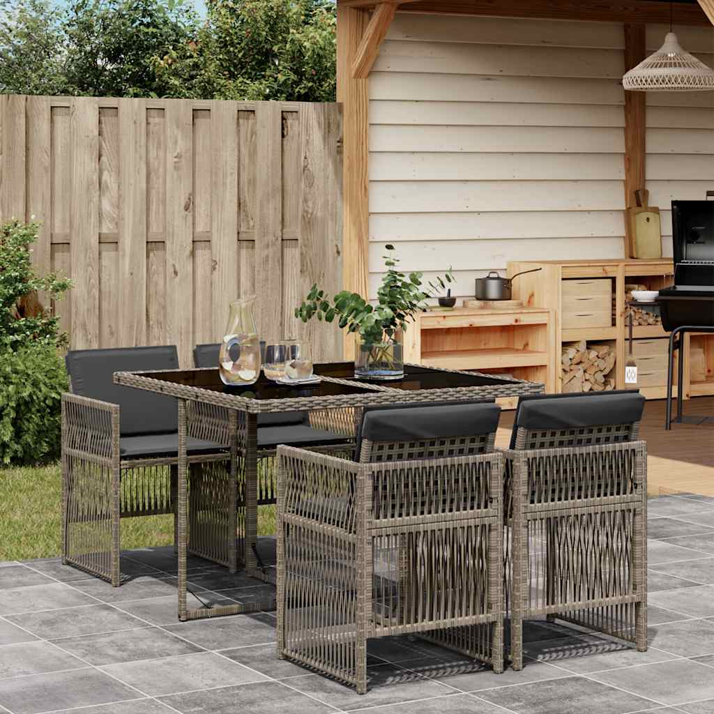 Ensemble à manger de jardin 5 pcs coussins gris résine tressée