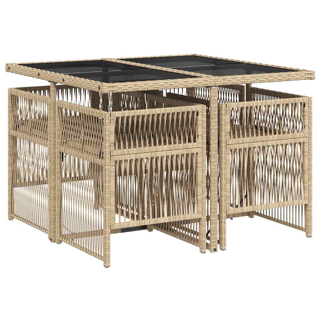 Ensemble à manger de jardin coussins 5 pcs mélange beige rotin