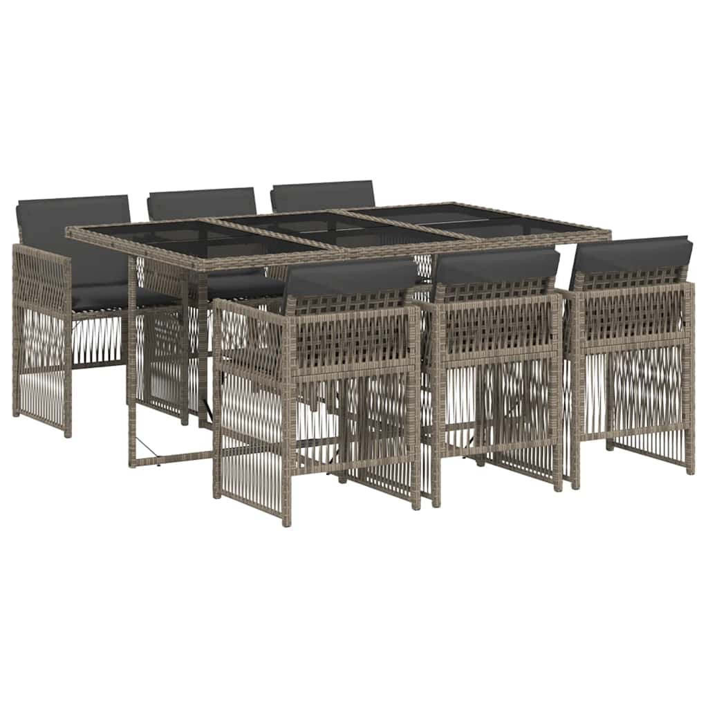 Ensemble à manger de jardin et coussins 7 pcs gris rotin