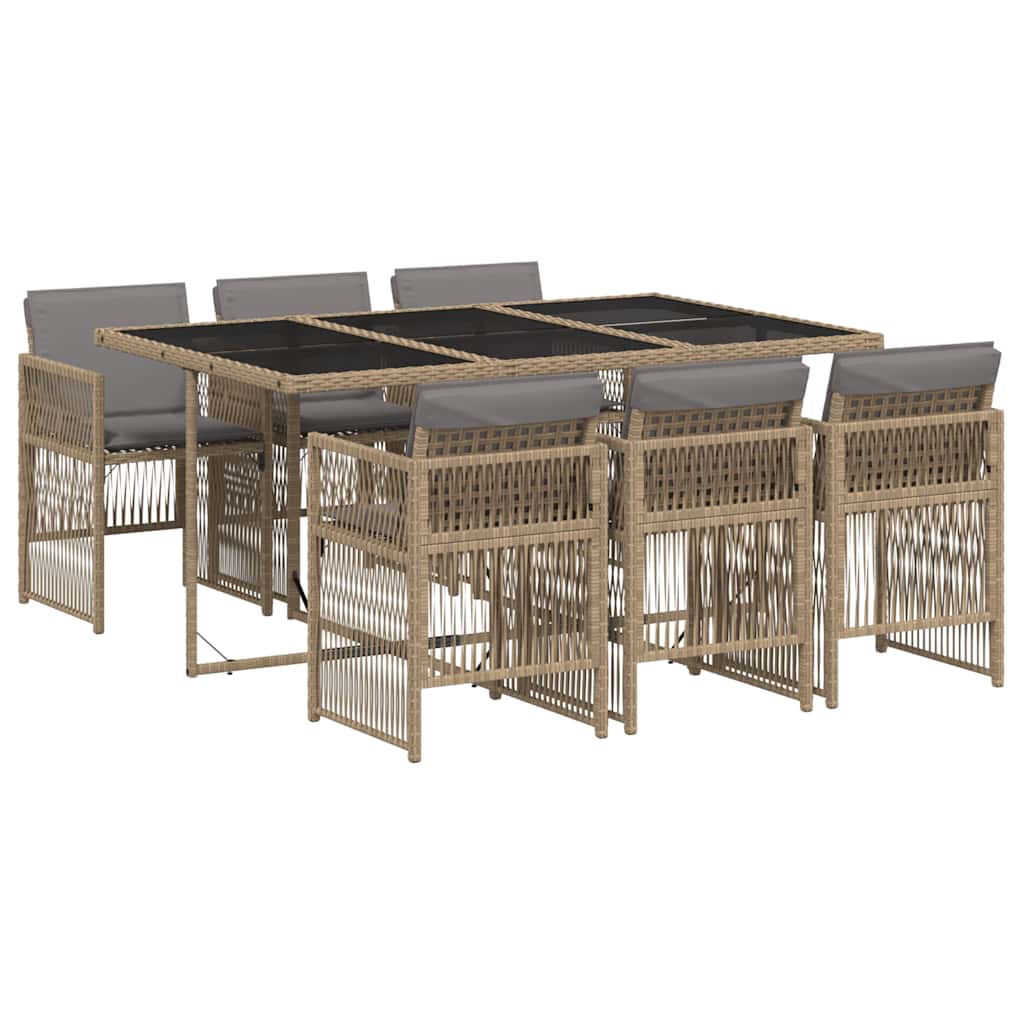 Ensemble à manger de jardin coussins 7 pcs mélange beige rotin