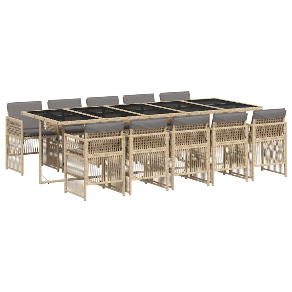 Ensemble à manger de jardin et coussins 11 pcs mélange beige