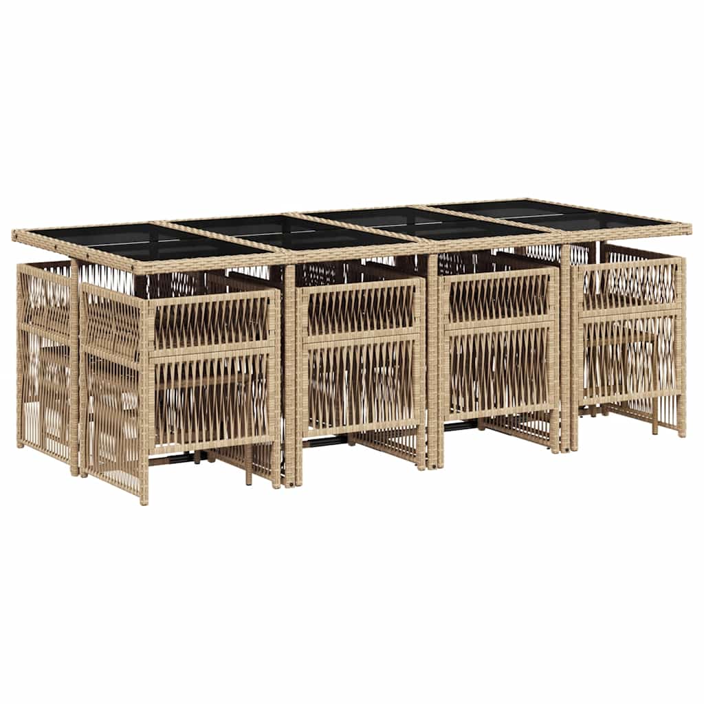 Ensemble à manger de jardin coussins 13 pcs mélange beige rotin