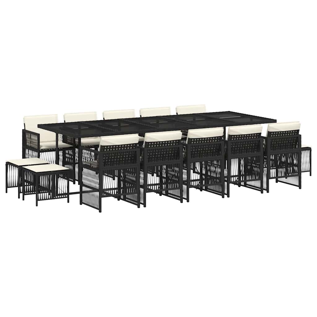Ensemble à manger de jardin 15 pcs coussins noir résine tressée