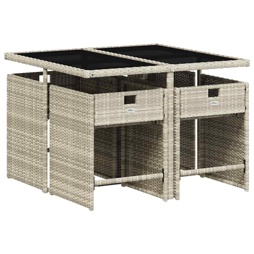 Ensemble à manger de jardin et coussins 5 pcs gris clair rotin