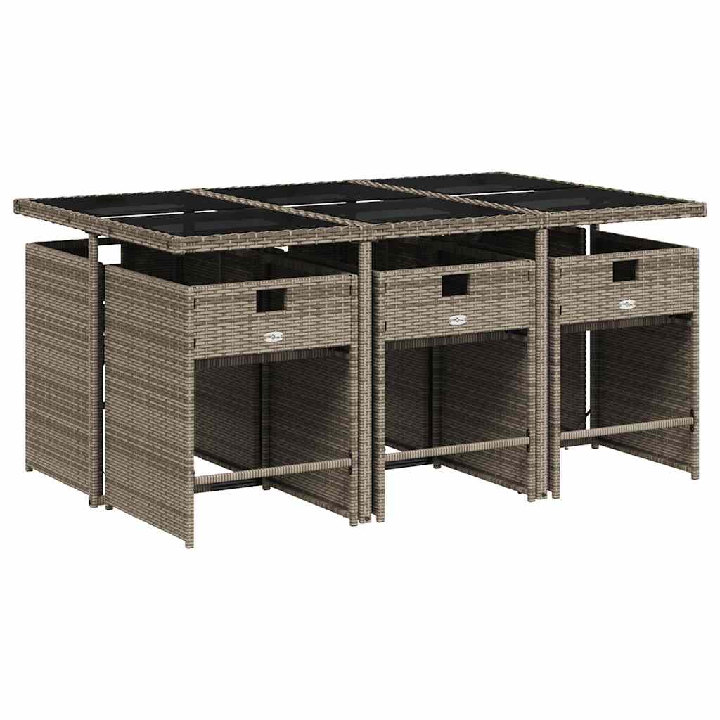 Ensemble à manger de jardin et coussins 7 pcs gris rotin