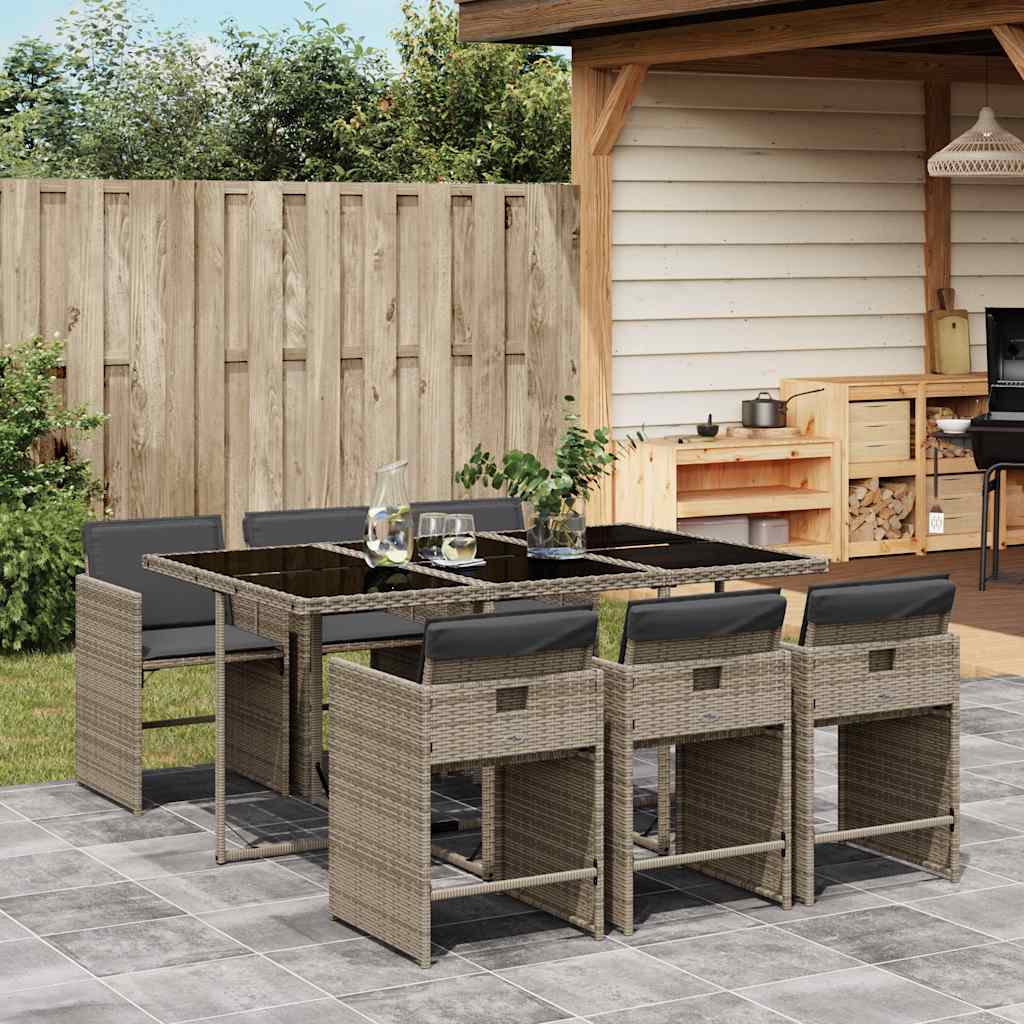 Ensemble à manger de jardin et coussins 7 pcs gris rotin