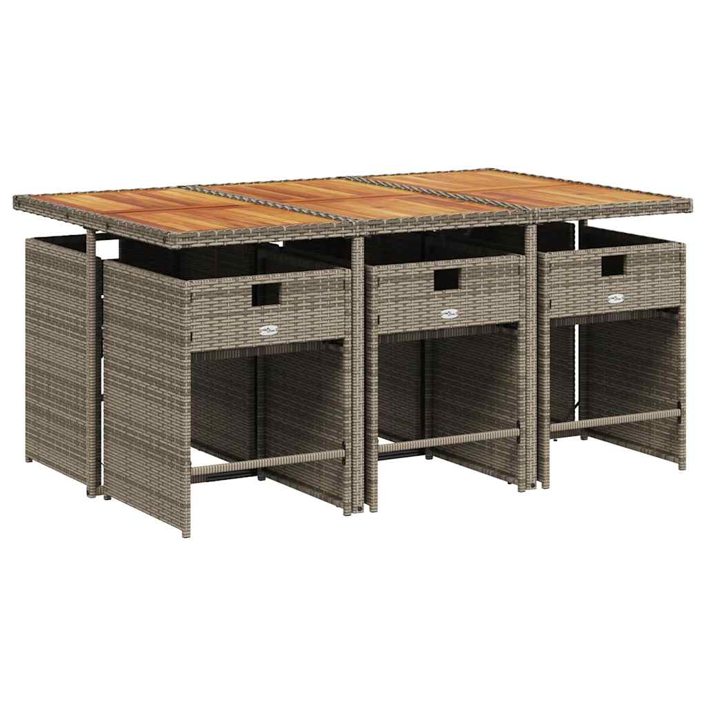 Ensemble à manger de jardin et coussins 7 pcs gris rotin