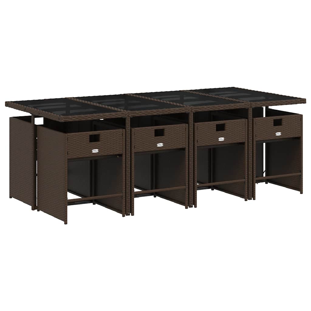 Ensemble à manger de jardin et coussins 9 pcs marron poly rotin
