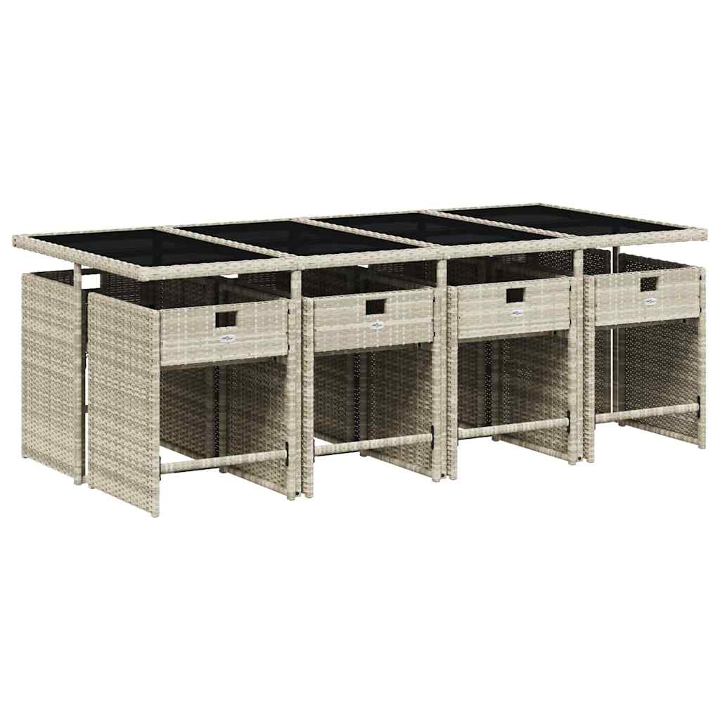 Ensemble à manger de jardin et coussins 9 pcs gris clair rotin