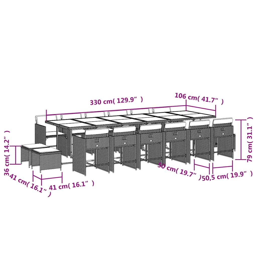Ensemble à manger de jardin et coussins 17 pcs marron rotin