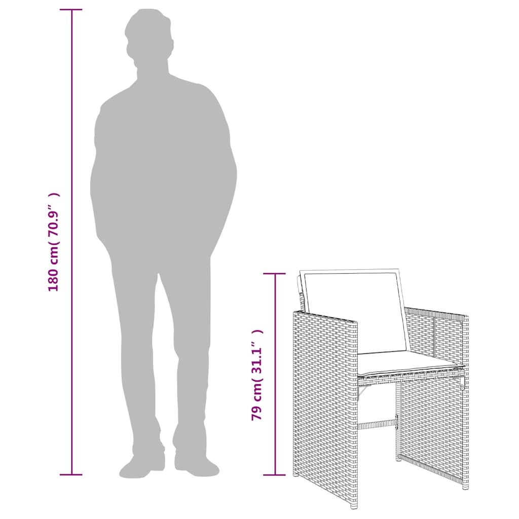 Ensemble à manger de jardin et coussins 11 pcs marron rotin