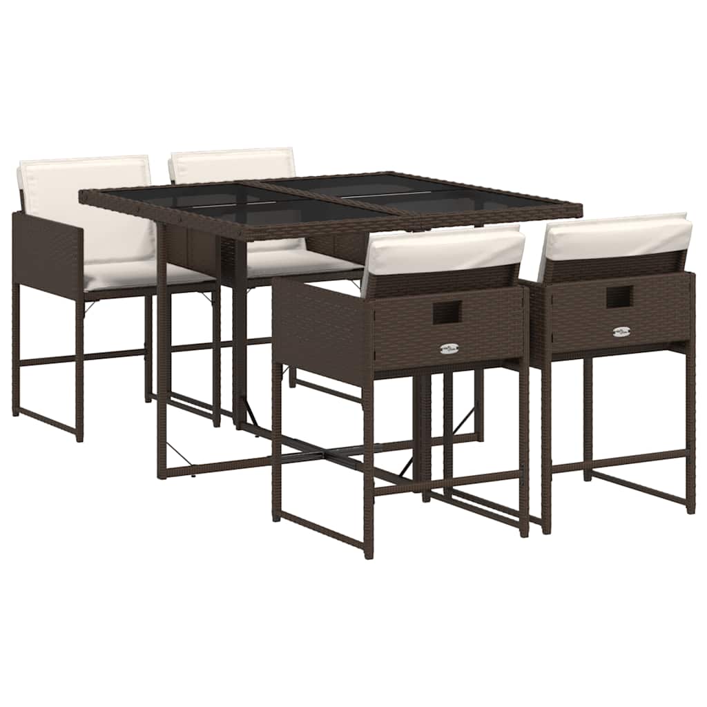 Ensemble à manger de jardin 5 pcs et coussins marron poly rotin