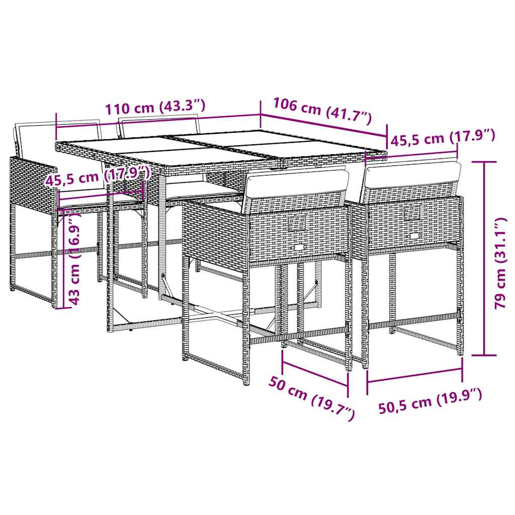 Ensemble à manger de jardin coussins 5pcs Noir Résine tressée