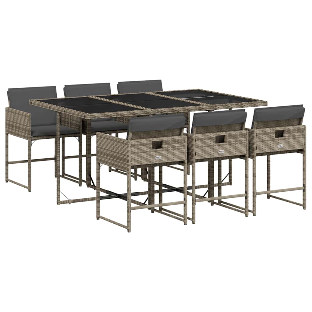 Ensemble à manger de jardin et coussins 7 pcs gris rotin